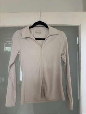 Abercrombie Women’s Long Sleeve Button-Front Polo Top - Cream